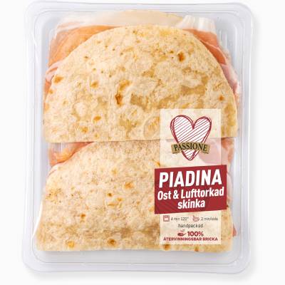 Piadina med ost och lufttorkad skinka
