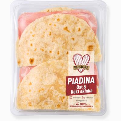 Piadina med ost och kokt skinka